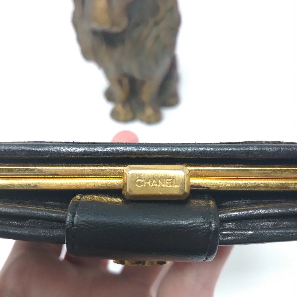 CHANEL Quilted Diamond pattern CC Gold Black Bifold Wallet with Chanel Box - Picture 7 of 17